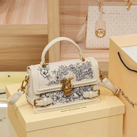 Women's handbag, handbag, women's 2024 new high-end texture summer designer single shoulder crossbody embroidered square bag Good Vibrations