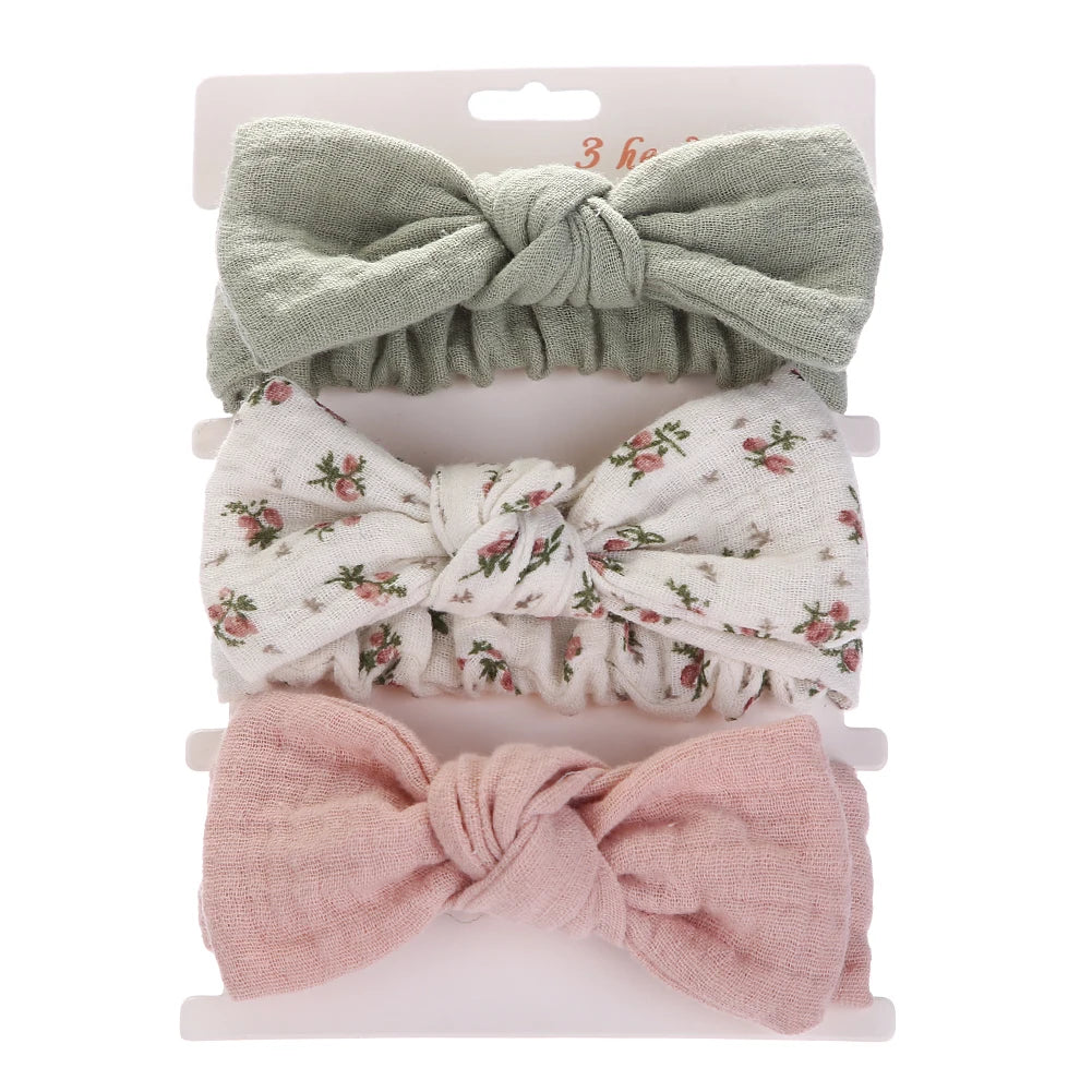 3Pcs/Set Solid Muslin Cotton Linen Baby Headband Elastic Rabbit Ear Hair Band Infant Girl Turban Headwraps Stretch Accessories Good Vibrations