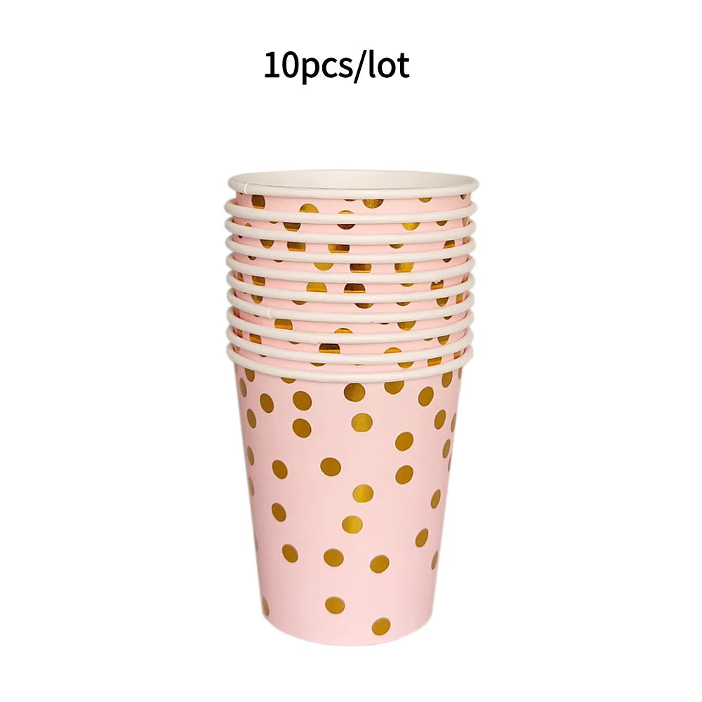 10PCS Colored Paper Cups Gold Dot Pink Blue Disposable Cup Wedding Birthday Party Disposable Tableware Disposable Paper Cup Set Good Vibrations