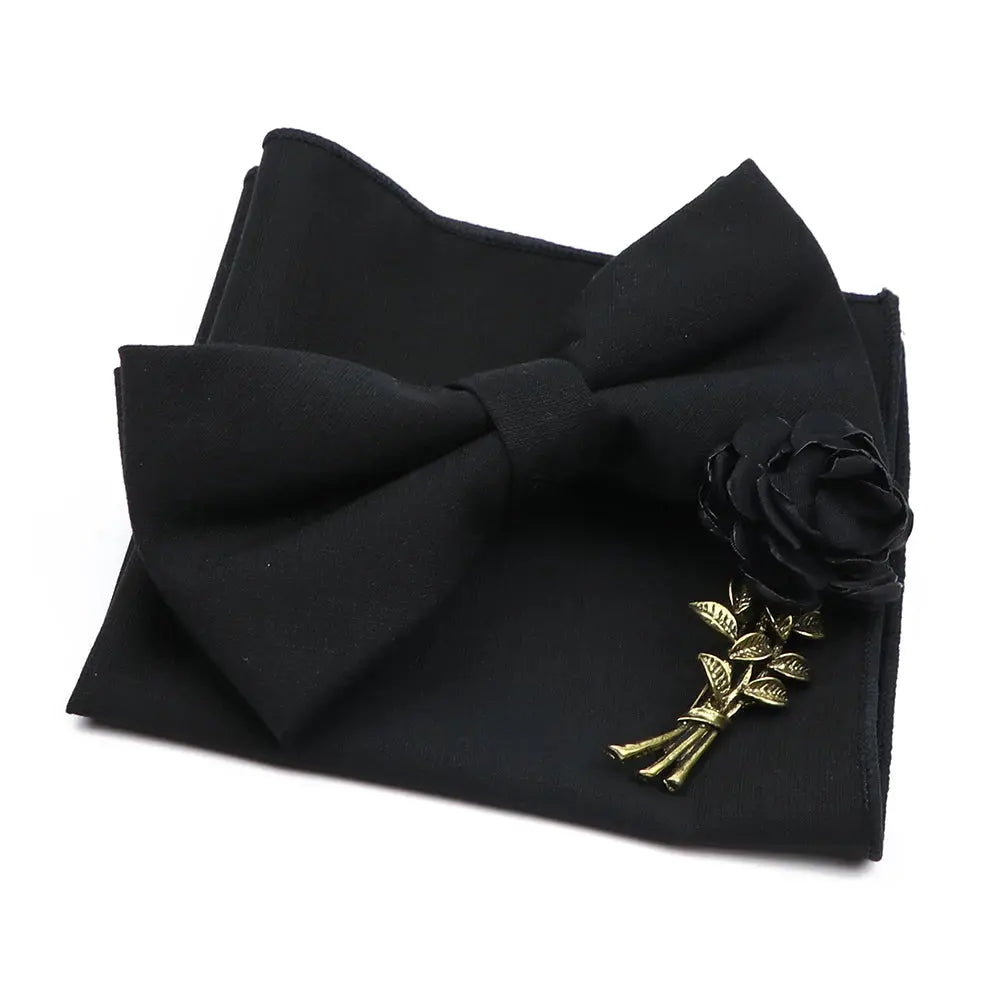 Mens Wedding Bowtie Brooch Set Romantic Solid Color Bamboo Fiber Bowknot Flower Lapel Pin Blue Pink Cravat Suit Shirt Accessory Good Vibrations
