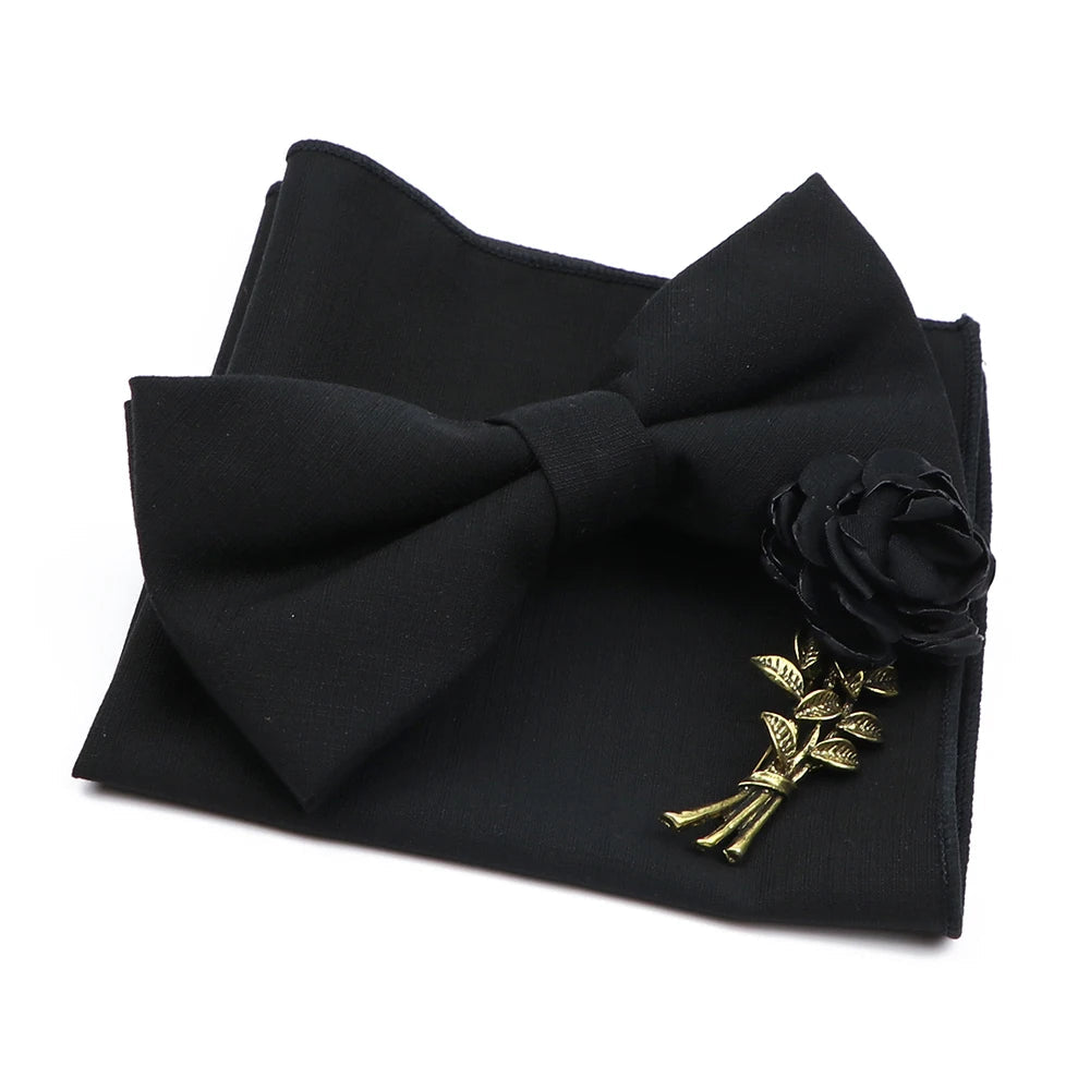 Mens Wedding Bowtie Brooch Set Romantic Solid Color Bamboo Fiber Bowknot Flower Lapel Pin Blue Pink Cravat Suit Shirt Accessory Good Vibrations