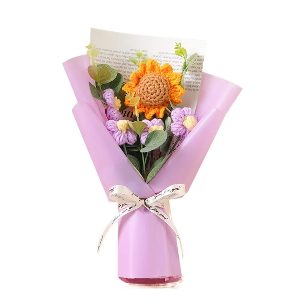 Artificial Flower Crochet Bouquet Handmade Eternal Flower Sunflower Daisy Bouquet Anniversary Mothers Day Birthday Gift Good Vibrations