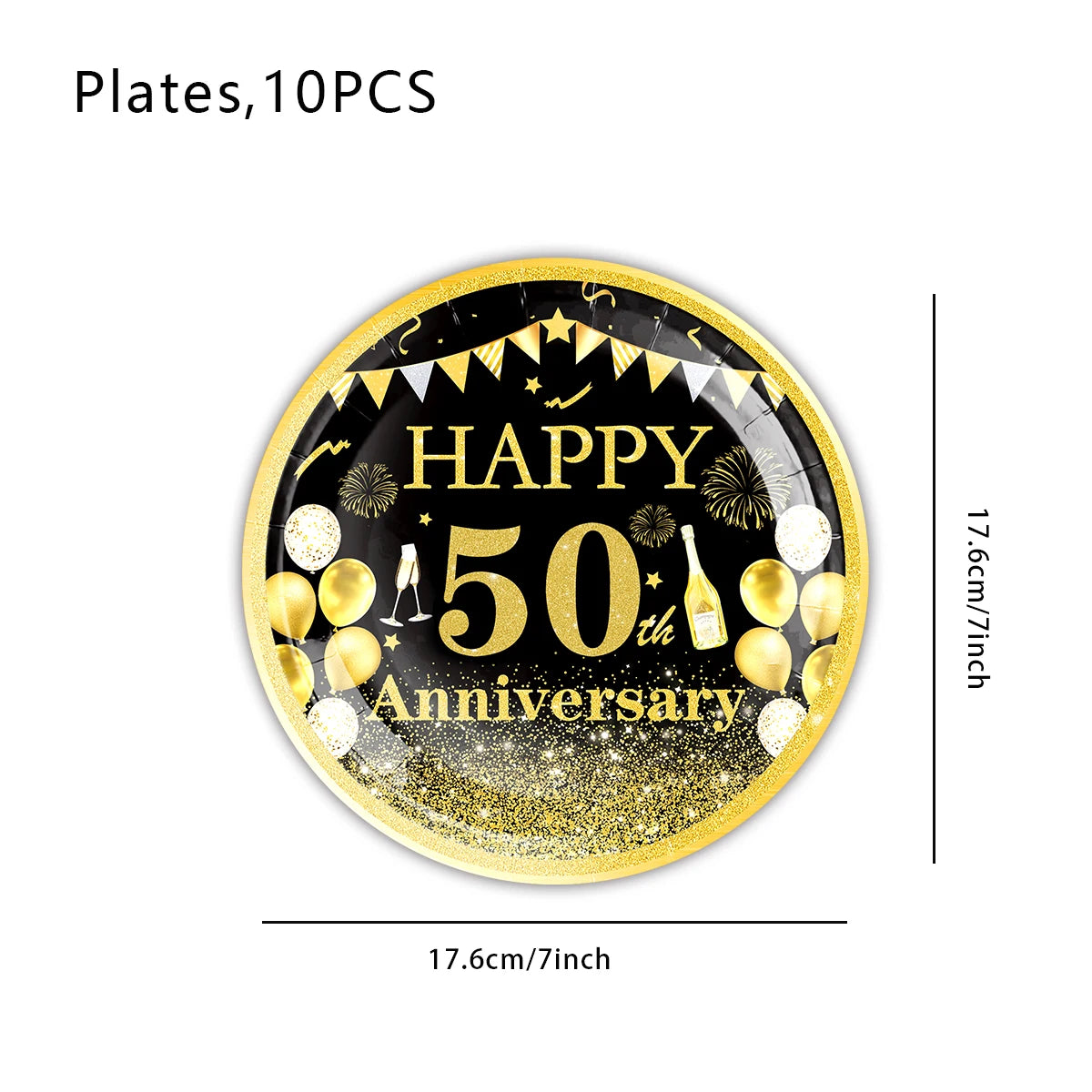 Happy 50th birthday party table supplies, black and gold theme, napkins, 7inch paper cups, tablecloth, plates, party decoration Good Vibrations