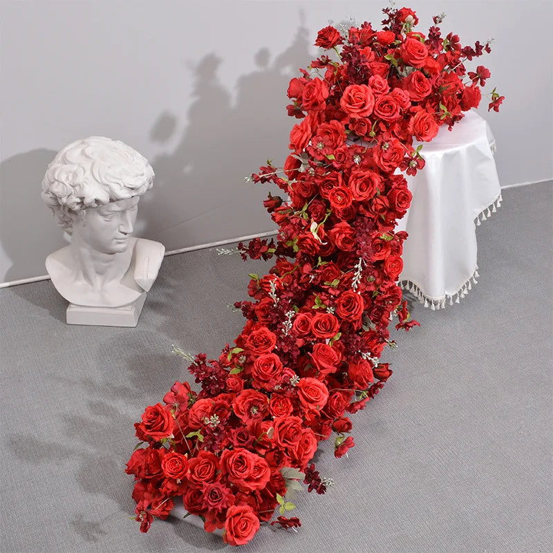 pink colour Rose Large Flower Row Artificial Flower Row Runner Wedding Backdrop Decor Floral Wall Party showcase decoration prop Good Vibrations
