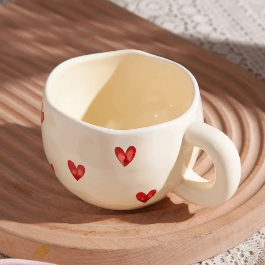 Creative Hand-painted Love Ceramic Mug, Cute Breakfast Milk Cup, Office High-value Coffee Mugs, Christmas Gift Couple Water Cups Good Vibrations