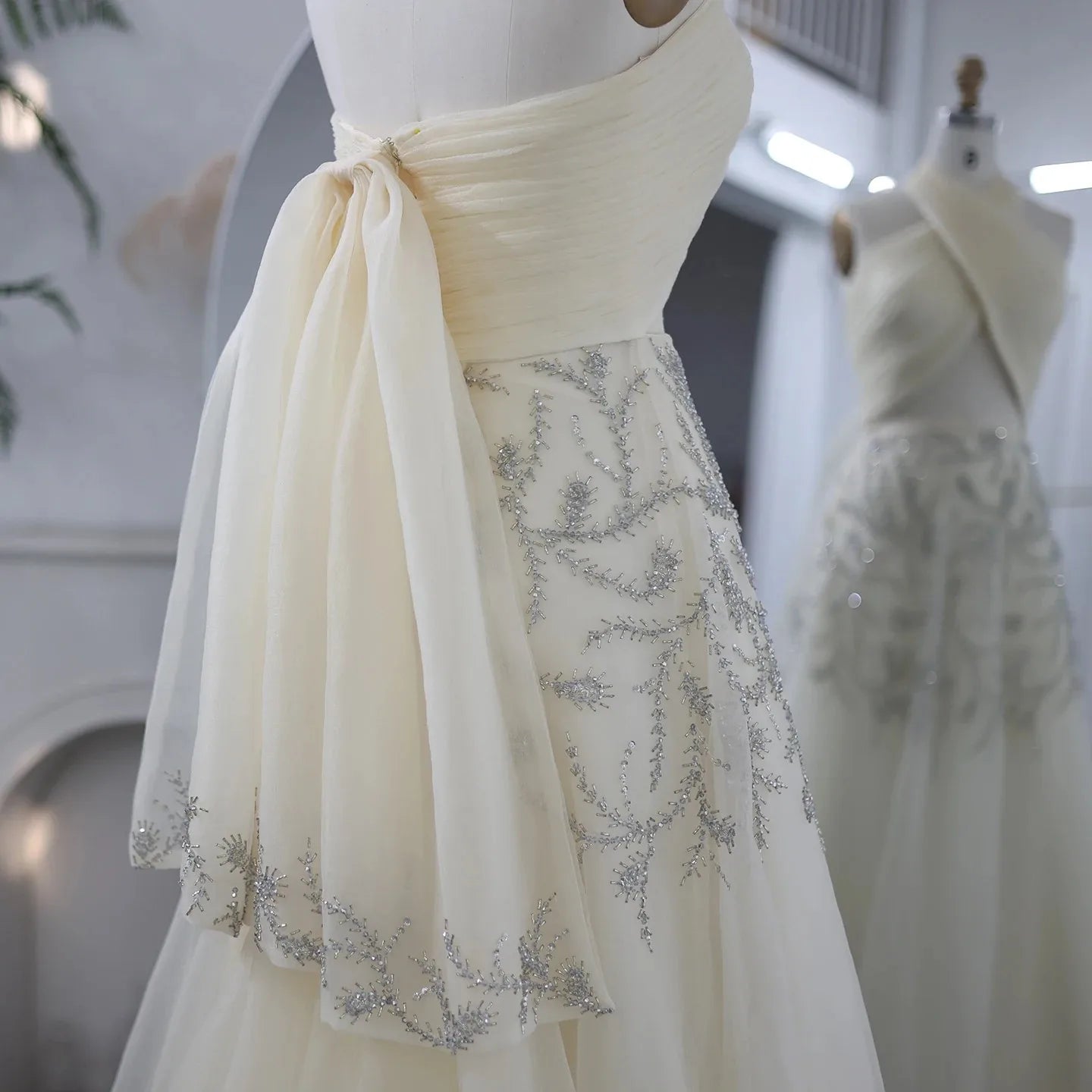 Sharon Said Saudi Arabic Beige Halter Evening Dresses for Wedding Dubai Crystal Long Formal Gowns Party Dress SS444 Customized