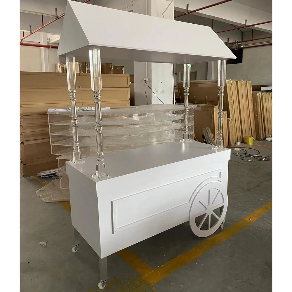 Wedding supplies mobile flower display sweet candy cart wedding party decoration event white dessert candy bar cart for parties Good Vibrations