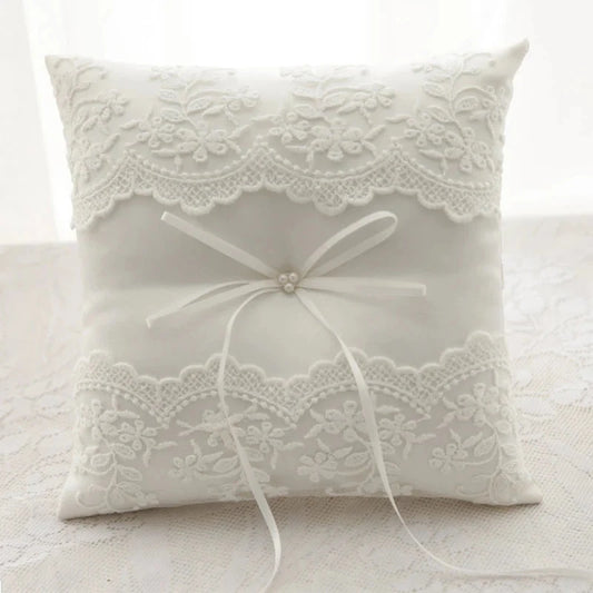 20x20cm White Lace Wedding Ring Pillow Bridal Bearer Pillow Cushions Wedding Marriage Ceremony Decoration Supplies Good Vibrations