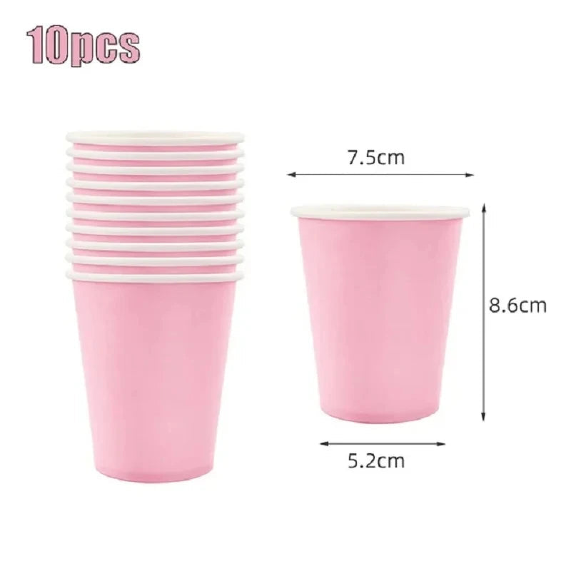 Solid Color Party Set Light Pink Tableware Paper Cup Paper Plate Tablecloth Wedding Birthday Bride Party Supplies Decorations Good Vibrations