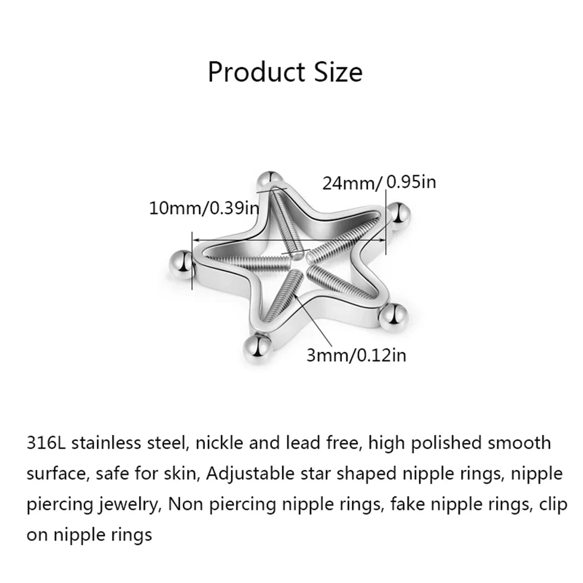 2Pcs 316L Stainless Steel Adjustable Nipple Rings for Women, Star Shaped Flower Shaped Clip On Nipple Ring Fake Piercing Jewelry Good Vibrations Adult Super Store
