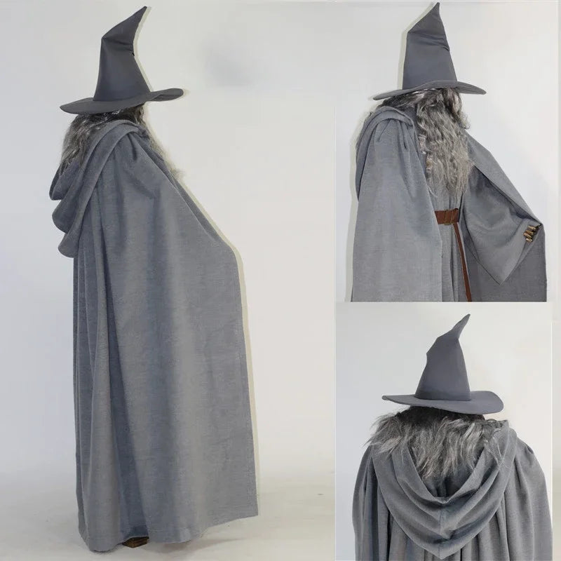 25 Wizard Costumes with Grey Cloak No Wig and No Beard Thick Woolen Suit with Exquisite Design Halloween Fancy Party Costumes Good Vibrations