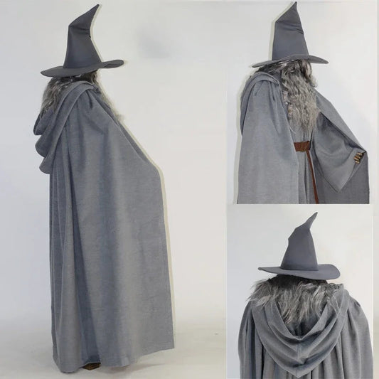 25 Wizard Costumes with Grey Cloak No Wig and No Beard Thick Woolen Suit with Exquisite Design Halloween Fancy Party Costumes Good Vibrations