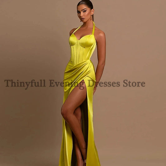 Thinyfull Sexy Prom Evening Dresses Halter Neck Party Prom Dress High Split Floor Length Mermaid Cocktail Prom Gowns Customized Good Vibrations