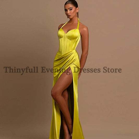 Thinyfull Sexy Prom Evening Dresses Halter Neck Party Prom Dress High Split Floor Length Mermaid Cocktail Prom Gowns Customized Good Vibrations