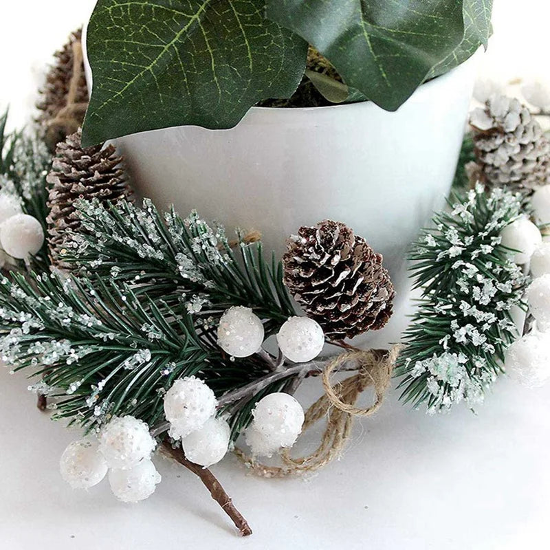 16X White Christmas Berries/Berry Stems Pine Branches & Artificial Pine Cones/White Holly Spray/Wreath Picks For Decor Good Vibrations