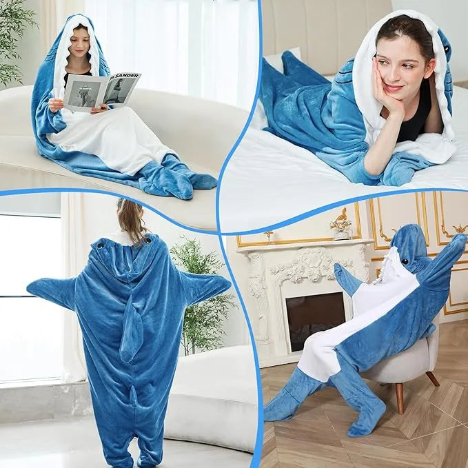 Shark Cosplay Onesie Pajamas Flannel Loose Couple Adult Camping Sleeping Bag Wearable Blanket Funny Gifts Pajama Party Costume Good Vibrations