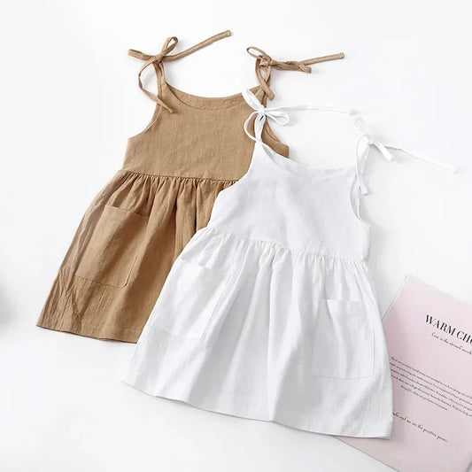 Summer Toddler Girl Dress Solid Cotton Sleeveless Children Dress Kids Sundress Slip Dress Fashion Girls Clothing Good Vibrations