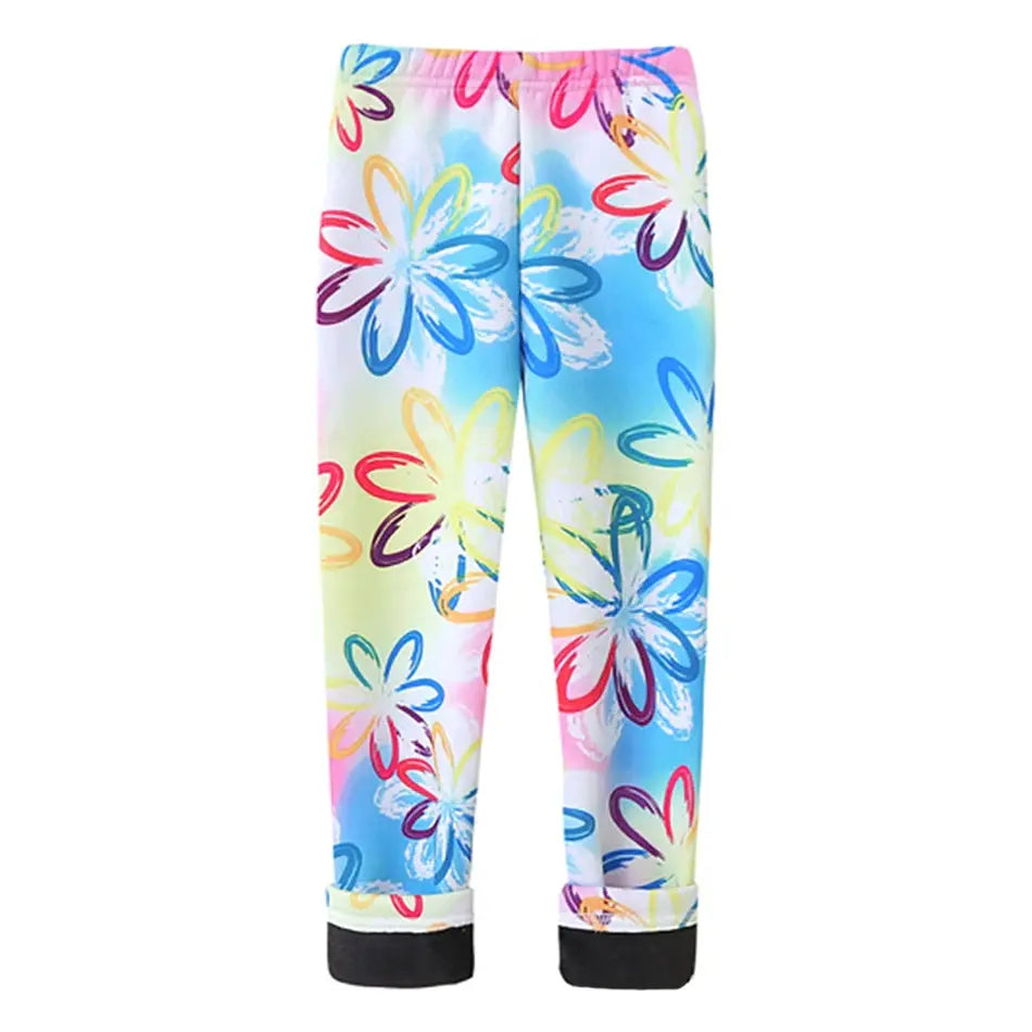 Girls Warm Plush Long Pants for Autumn Spring Cartoon Butterfly Striped Soft Cozy Leggings Fleece-Lined Bottoms Kids Casual Wear Good Vibrations