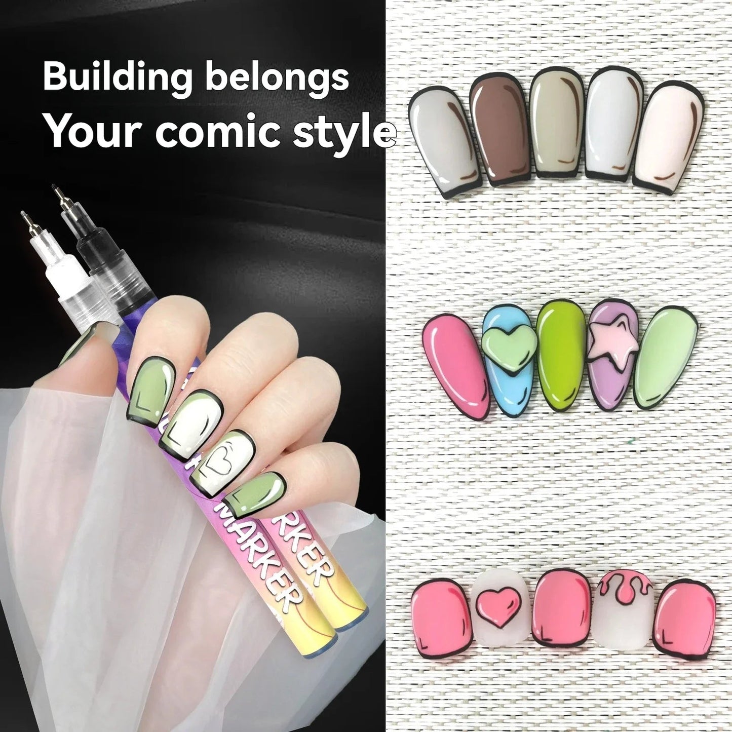 12 Color Nail Art Graffiti Pen Set Nail Marker Drawing Acrylic Paint Pens Waterproof Nail Painting Manicure Extra Fine 0.5mm Good Vibrations