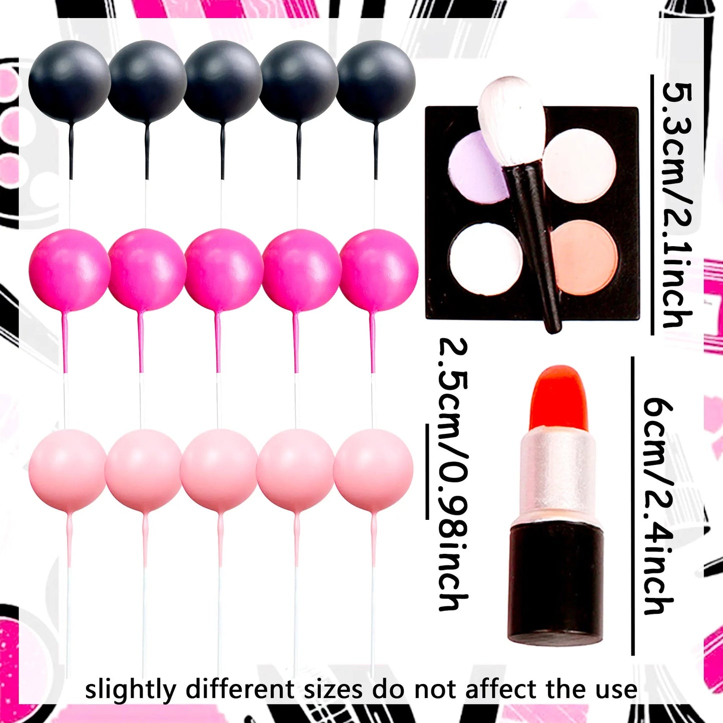 LaVenty Makeup Cake Toppers Glamour Party Decorations Girl Birthday Cake Topper Balls Palm Leaves Cake Topper Spa Cake Topper Good Vibrations