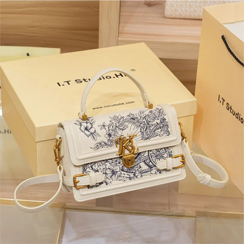 Women's handbag, handbag, women's 2024 new high-end texture summer designer single shoulder crossbody embroidered square bag Good Vibrations