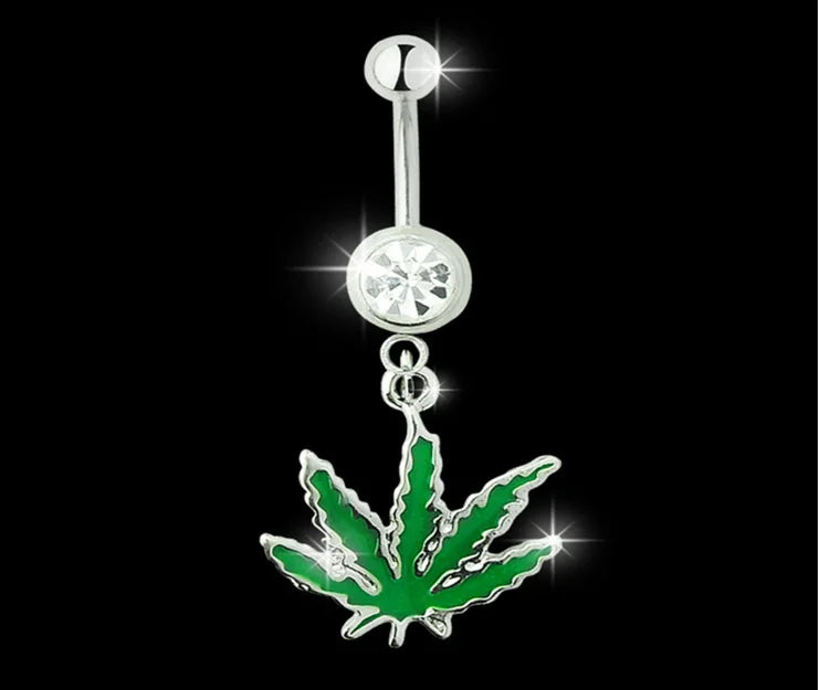 1PC Green Maple Leaf Belly Navel Ring Leaves Weed Dangle Belly Button Piercing Jewelry Surgical Steel Barbell Botton Piercing Good Vibrations Adult Super Store