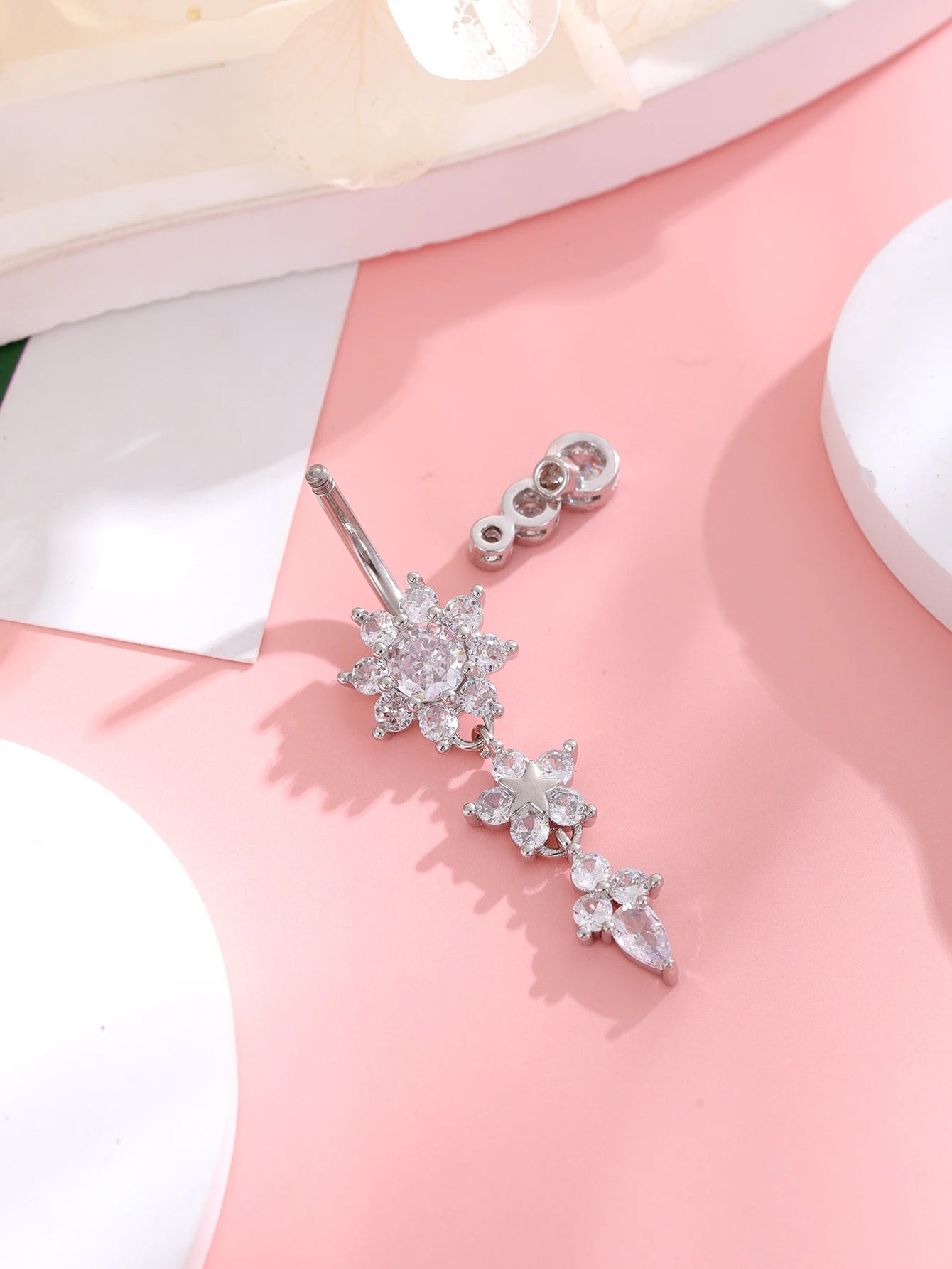 Gold Color Stainless Steel Belly Button Ring Long Dangled Flower CZ Crystal Navel Belly Piercing Rings for Women Sexy Jewelry Good Vibrations Adult Super Store