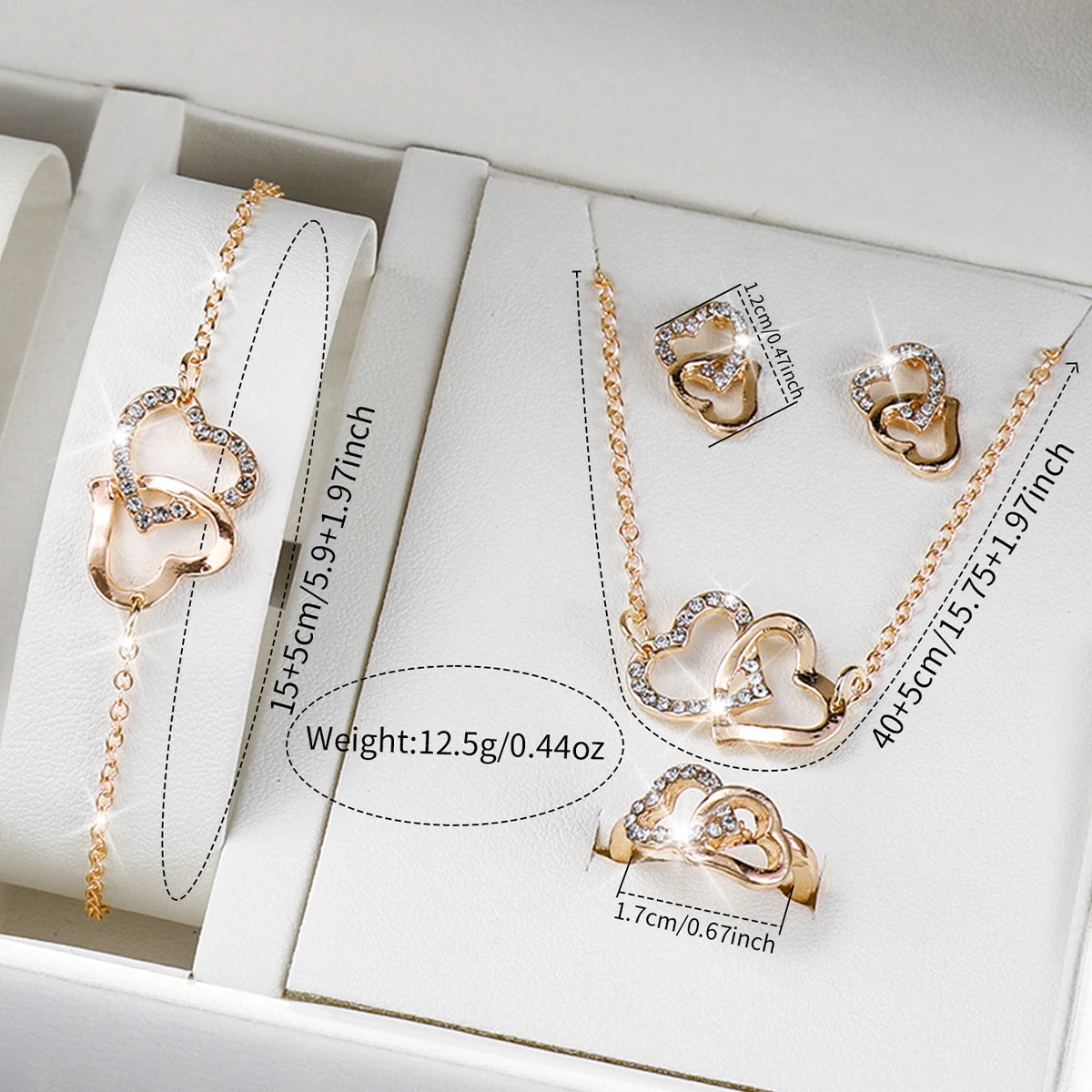 6PCS/Set Women's Watch Fashion Rhinestone StainlessSteel Band Quartz Watches Heart Jewelry Set Good Vibrations