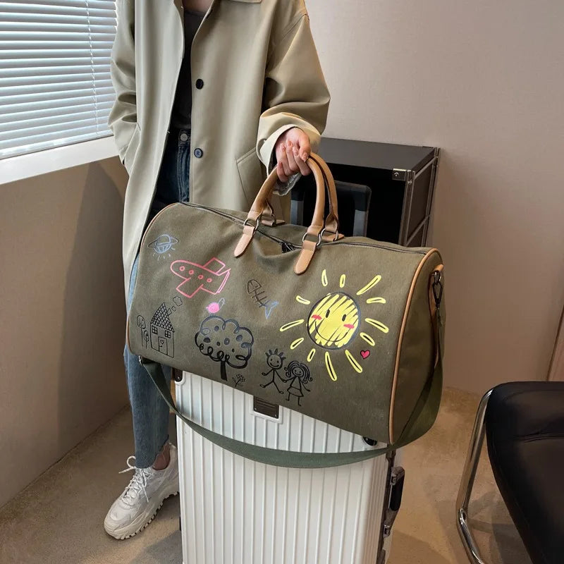 Large Capacity Travel Bag Women Duffle Carry on Luggage Bag Graffiti Personality Weekend Tote Bags For Gym Fitness Good Vibrations
