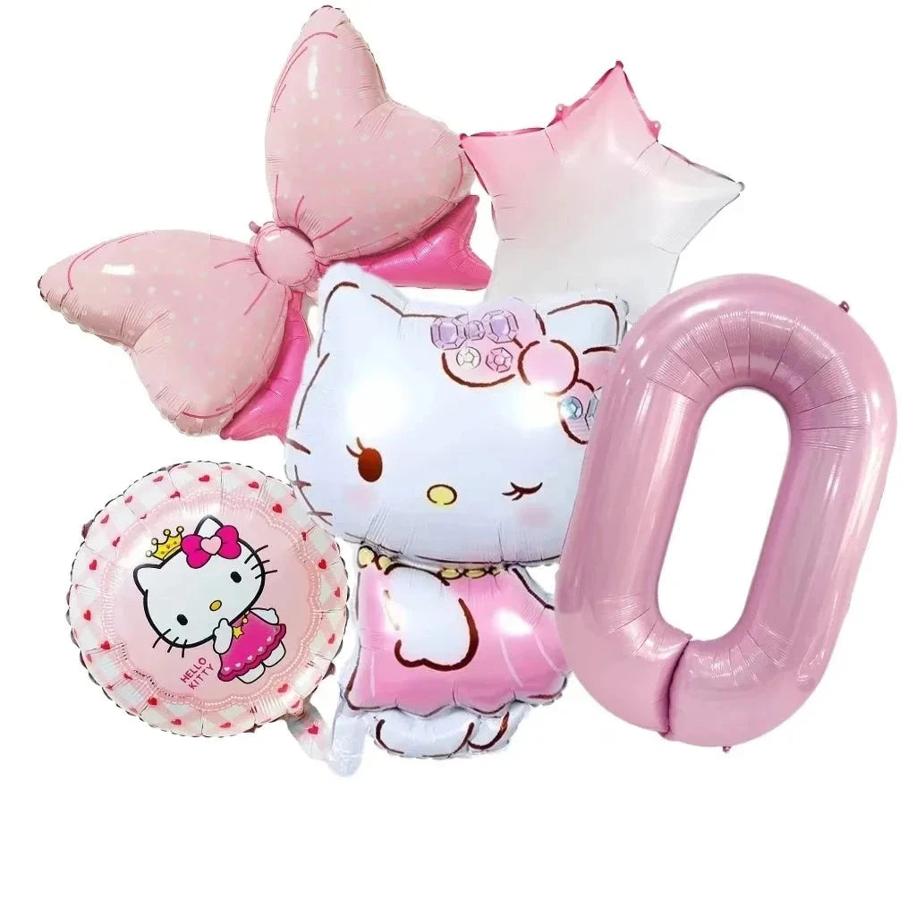 5pcs Hello Kitty Themed Birthday Party Decoration Supplies Kawaii KT Cat 32 Inch Number Foil Balloon Kit Baby Shower Girls Gift Good Vibrations