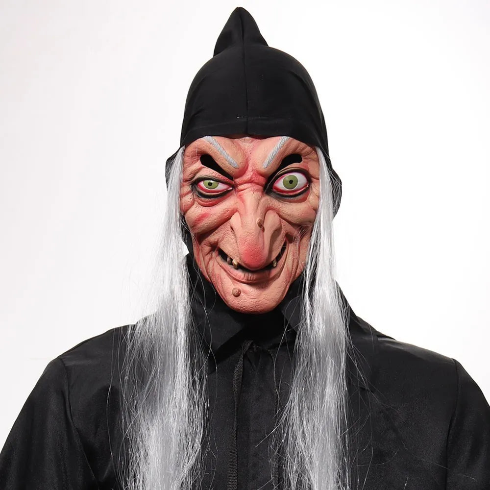 Halloween Witch Mask Cosplay Scary Ghost Face Sorceress Old Nana Grandma Latex Helmet Dress Up Party Costume Props Good Vibrations