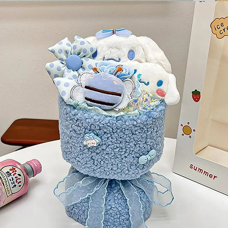Sanrio Hello Kitty Bouquet Cute Cartoon Plush Doll Flower Cinnamoroll Kuromi My Melody Toys Flower Girl&Child Holiday Gifts Good Vibrations