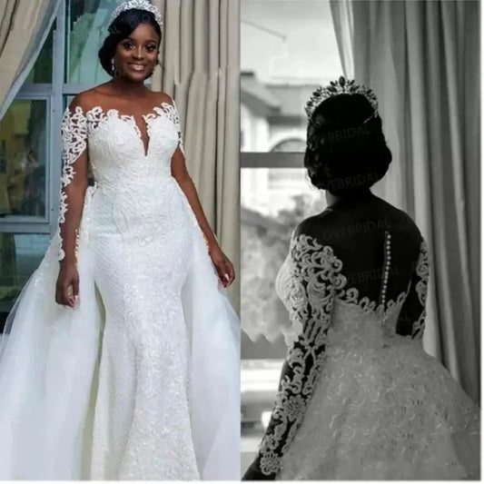 Mermaid White/Ivory Wedding Dresses 2022 Elegant Bride Gowns Luxury Lace Appliques Vestido De Novia Women Elegant Wedding Gowns Good Vibrations