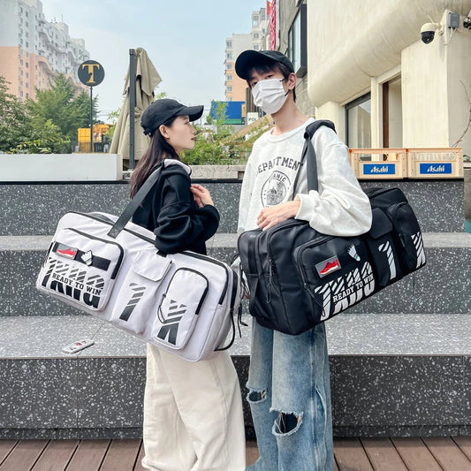 1pcs Large Duffle Bag with Shoes Compartment Foldable Travel Duffel for Men & Women Packable Water-Resistant Travel Bag Good Vibrations