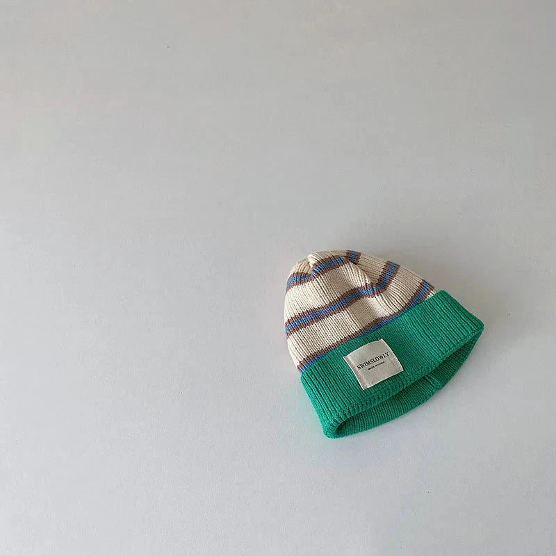 Fashion Striped Kids Knit Hat Boys Beanie Cap Girls Bonnet Cap With Label Korean Style Winter Autumn Infant Baby Accessories Good Vibrations