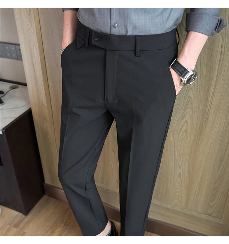 Men Suit Pants 2025 Autumn Elastic Waist Solid Slim Fit Dress Pants Office Business Casual Trousers High Quality Men's Clothing Good Vibrations
