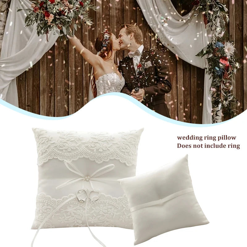 20x20cm White Lace Wedding Ring Pillow Bridal Bearer Pillow Cushions Wedding Marriage Ceremony Decoration Supplies Good Vibrations