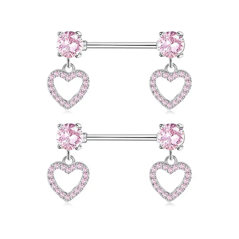 Pink Devil Nipple Piercing Jewelry Set Heart Crystal Nipple Rings Bulk Shiny Butterfly Nipple Barbell Dangle Lot Piercing Pezon