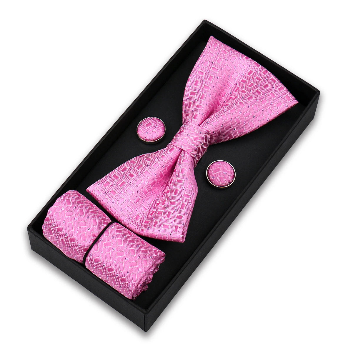 Bowtie For Men Set Gift Box Business Gift Fashion Bow Tie Pocket Square Cufflinks Set Bowtie 3pcs For Wedding Hanky Cravata Neck