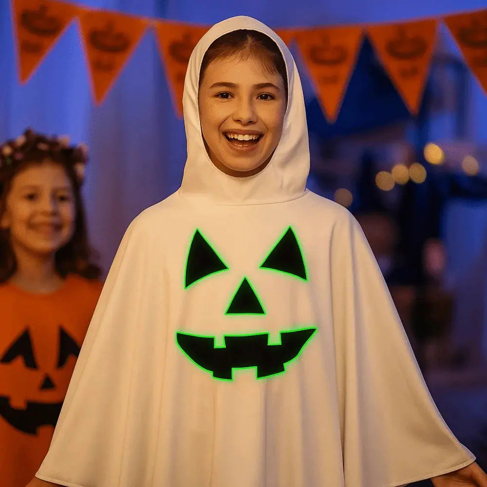 Halloween Noctilucent Pumpkin Cloak Fun Glowing Ghost Face Shawl Clothing Prop with Hat Ghost Hooded Cloak Stage Performance Good Vibrations