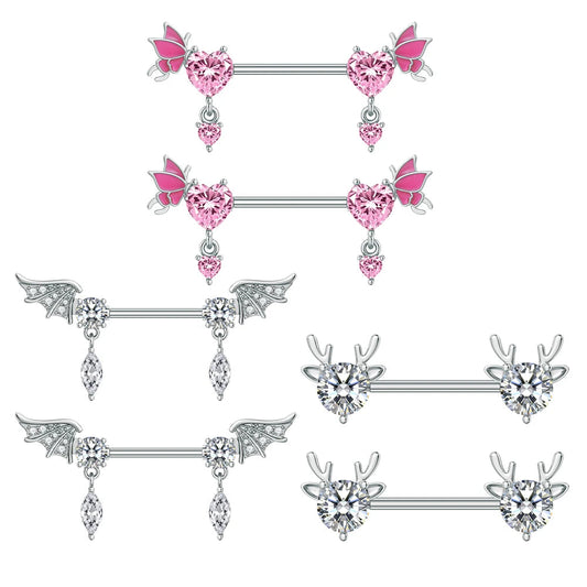 A Pair Cute Heart Dangled Nipple Piercings Barbell for Women Pink Color Moon Butterfly Shaped Sexy Nipple Rings Shield Bar Sets Good Vibrations Adult Super Store