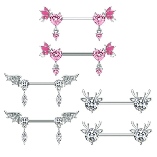A Pair Cute Heart Dangled Nipple Piercings Barbell for Women Pink Color Moon Butterfly Shaped Sexy Nipple Rings Shield Bar Sets Good Vibrations Adult Super Store