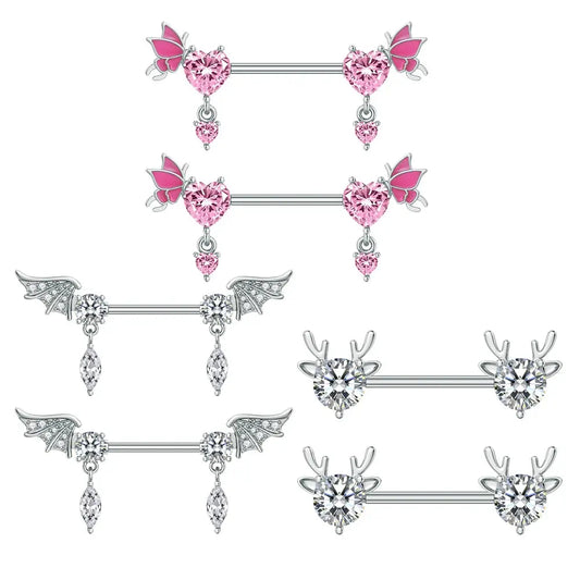 A Pair Cute Heart Dangled Nipple Piercings Barbell for Women Pink Color Moon Butterfly Shaped Sexy Nipple Rings Shield Bar Sets Good Vibrations Adult Super Store