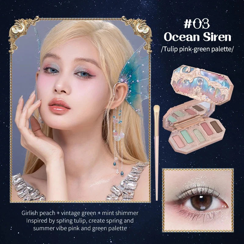 Flower Knows Moonlight Mermaid Eyeshadow Delicate Matte Glow Shimmer Chameleon Waterproof 5 Color Glitter Eye Shadow Palette Good Vibrations