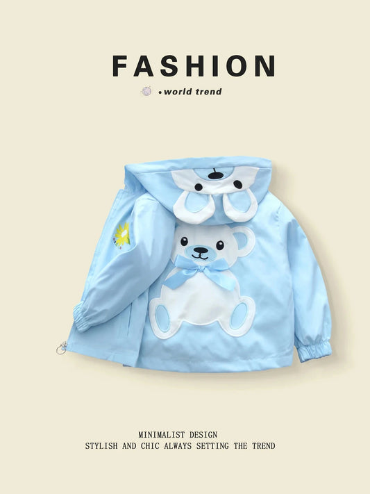 Cute Teddy Bear - Designed Hooded Outerwear for 3 - 10 - Year - Old Girls in Spring - Autumn Good Vibrations