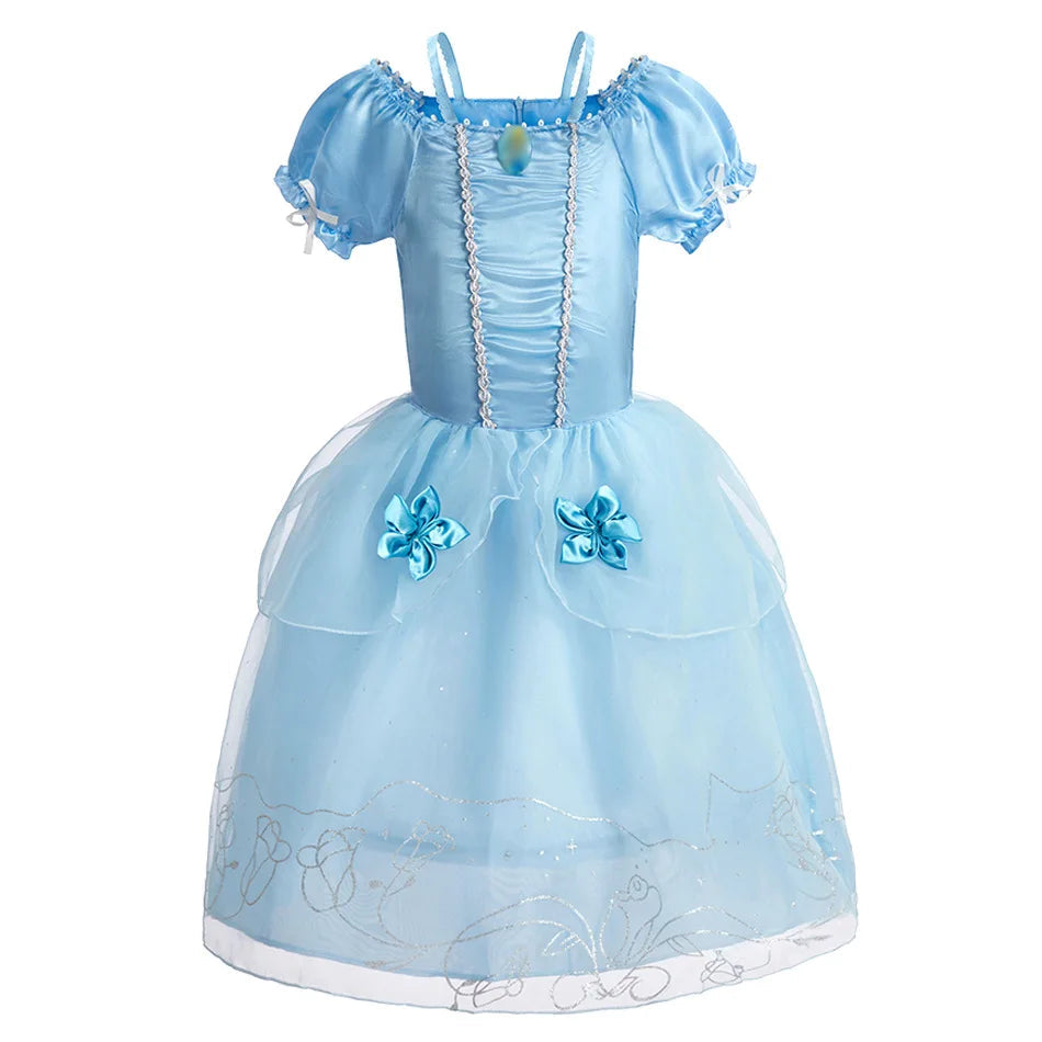 Disney Kids Princess Costume Elsa Anna Halloween Dress Girl Jasmine Moana Dinner Dress Rapunzel Mermaid Pageant Disguise 3-10Y Good Vibrations
