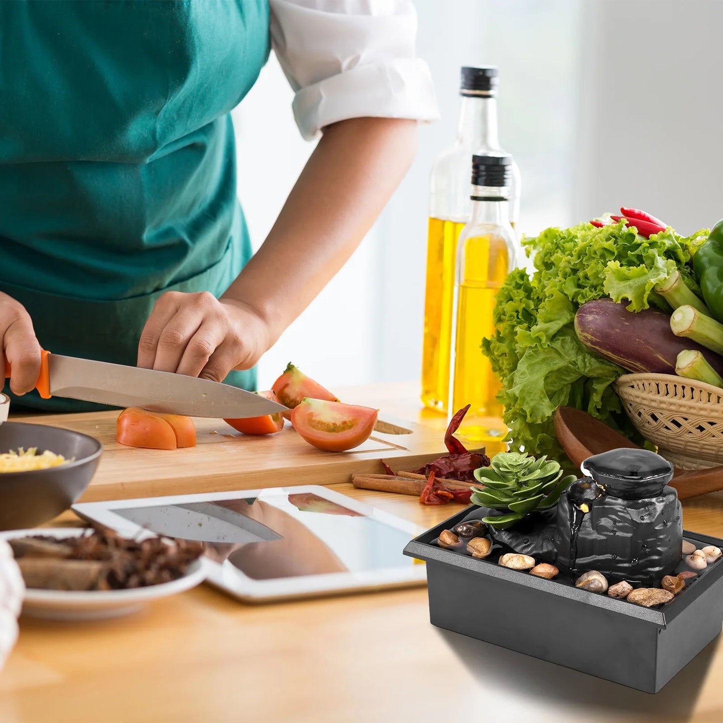 Desktop Water Fountain LED Indoor Decorative Fountain Creative Craft Home Decor Small Waterfall Fountains Zen Meditation Fountai Good Vibrations Adult Super Store