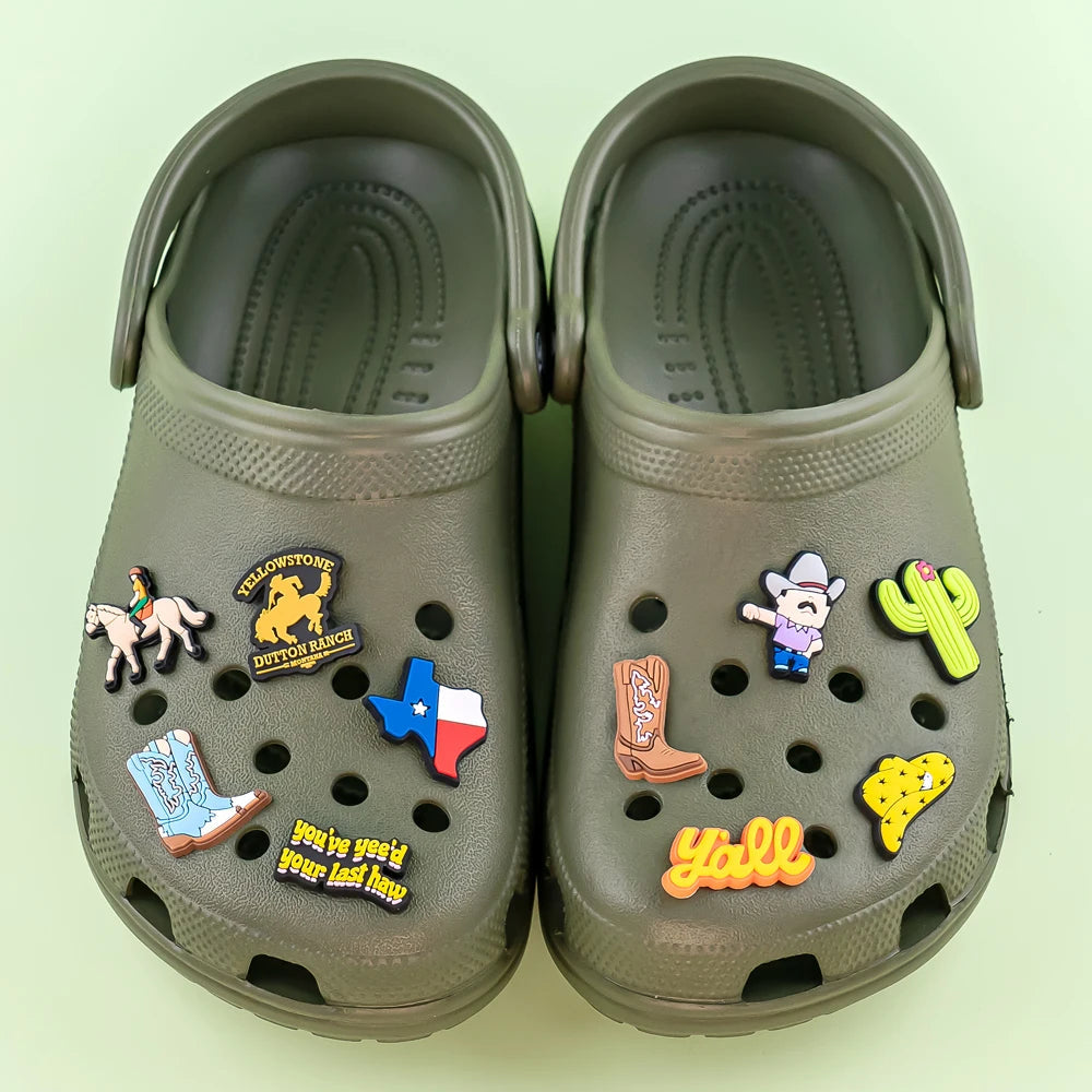 1/11pcs Cowboy Cowgirls Style Shoe Charms for Women Girls, Cactus Shoe Charms Decorations Accessories Pins for Kids,Clog Buckles Good Vibrations