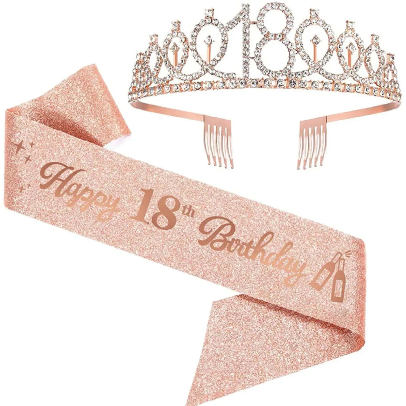 2Pcs/Set Crown and Pearl Pin Set for 18th Birthday - Happy 18th Birthday Sash, Tiara, Cake Topper, Decorations and Gift for Her Good Vibrations