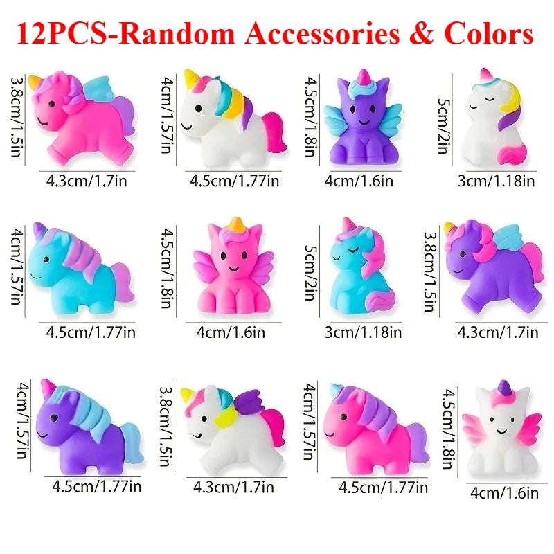 1/12 Unicorn Kawaii Squishies Mochi Squishy Toys Stress Relief Toys for Kids Boys Girls Party Favors Birthday Gifts Prizes Good Vibrations